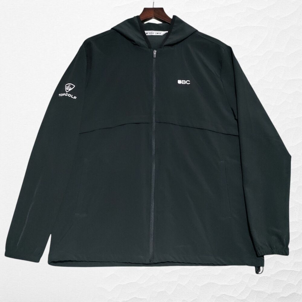 Black Clover Hooded Jacket Mens MEDIUM Black Full Zip TOP GOLF‎ Logo Embroidered
